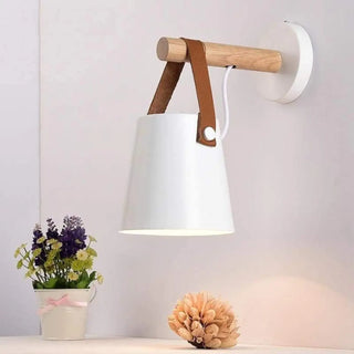 Wood aluminum wall sconce installed – bedroom warm 3000K accent light