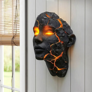 black sculptural face wall sconce resin IP65 – Art Deco