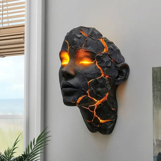 amber cracked face wall light resin – sculptural Art Deco