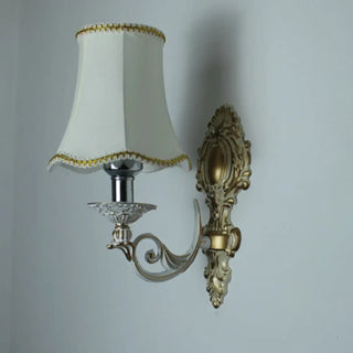 Single fabric wall light golden E14 – bracket view