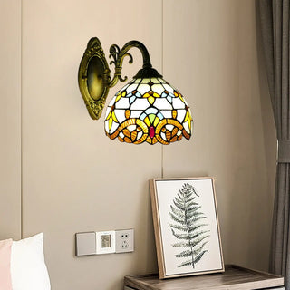 Vintage Tiffany mosaic wall light glass metal – side view