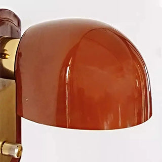 Scandinavian orange glass wall sconce – wooden stand close-up detail