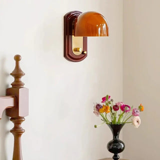 Coloured glass wall light E27 LED IP65 orange brown wooden