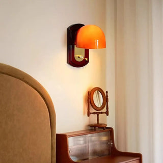Orange glass Scandinavian wall lamp E27 LED wooden base IP65