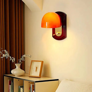 Orange glass wall sconce E27 LED IP65 wooden stand warm light