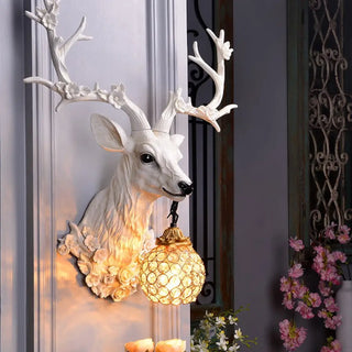 Deer wall light E27 – white blue flower decorative fixture