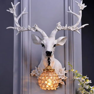 Deer head wall sconce E27 – white floral art deco 51cm