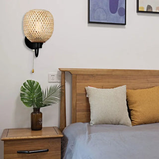 Black rattan aluminium E27 wall sconce vintage Scandinavian