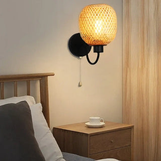 Rattan headboard wall light E27 LED warm white industrial