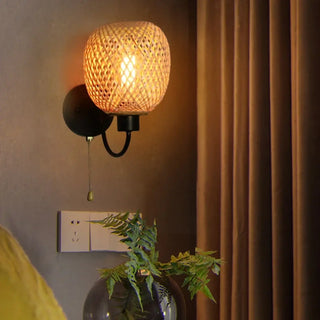 Black rattan aluminium wall sconce E27 LED headboard bedside