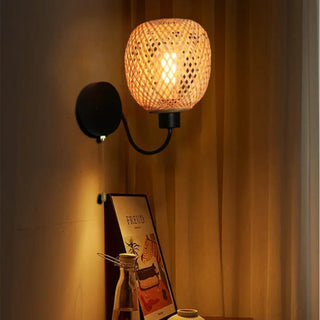 Natural rattan black wall lamp E27 12W LED Scandinavian style