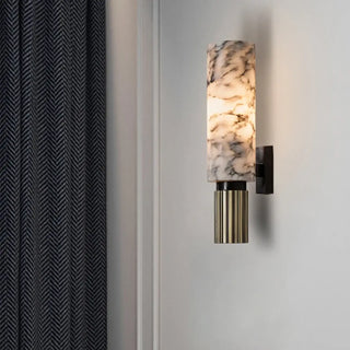 White marble texture wall sconce IP65 – gold base side angle