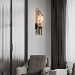 White marble wall sconce E14 5W with gold base 37cm – front