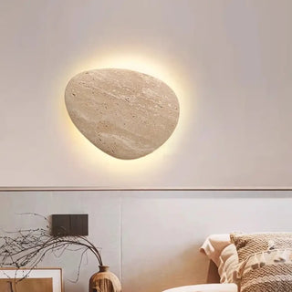 Luxury travertine wall sconce installed – beige stone E14 12W warm light