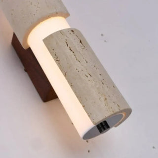 Travertine LED sconce installed view contemporary wall