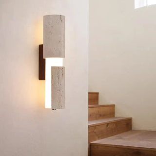 Travertine wall light close-up natural stone texture