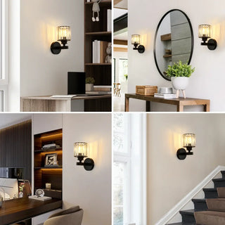 Chic glass wall sconce installed view modern interior