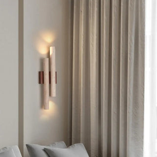 Minimalist wood wall sconce G9 – beige vertical 2-light design