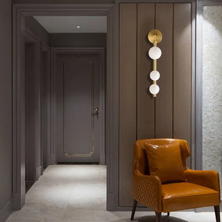 Triple ball wall sconce G9 gold opaline 55cm – front view