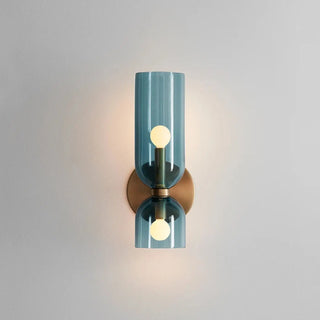 Blue frosted glass wall light E14 LED side view
