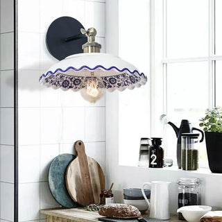 Vintage blue pattern ceramic sconce – warm 3000K glow
