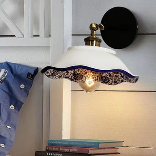 LUBELE ceramic wall sconce close-up hand-painted blue detail