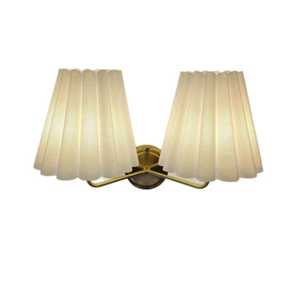 Double vintage pleated fabric wall lamp E27 – gold white French style