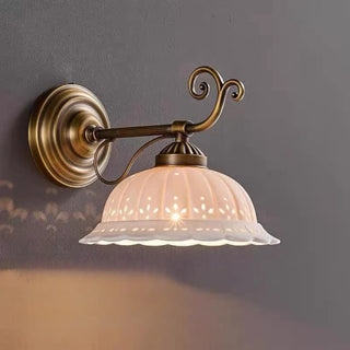 Cream glass globe bronze wall lamp – vintage bracket side angle