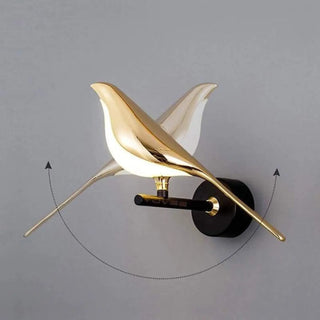 Bird shaped acrylic wall light gold 29cm – angle view