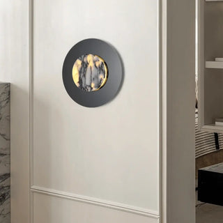 Marble LED wall light round 30cm – black metal diffuser modern