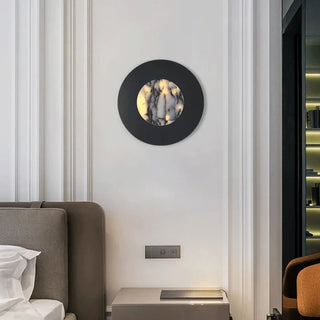 Round marble diffuser wall light LED – black metal design