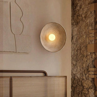 Circular rattan beige bathroom sconce E14 Scandinavian style