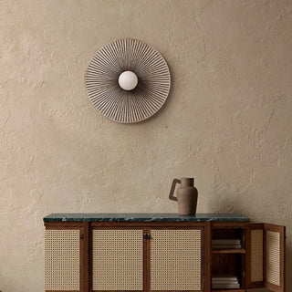 Mayan sundial gray wood and metal outdoor wall sconce G4 – IP65 30cm