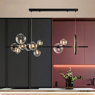 Suspension Art Déco – Lustre noir mat avec bulles en verre
