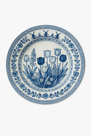 chinese windmill-motif ceramic dinner plate