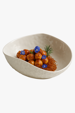 shell-motif oval ceramic soup plate