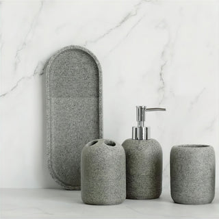 matte modern 5-piece bathroom accessories set soap dispenser tray angle view