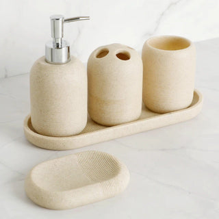 matte modern 5-piece bathroom accessories set soap dispenser tray lifestyle view