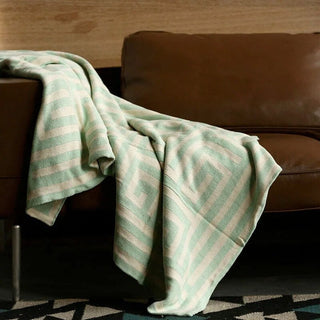 luxury knitted throw cotton geometric pattern decorative fringe blanket side view