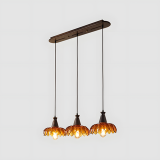Amber glass flower pendant close-up — retro decorative lamp