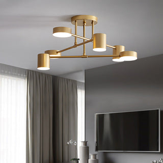 Metal flush mount ceiling light with gold and black circle design