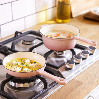 enamel cast iron pan all in one pot non-stick coating single handle angle view