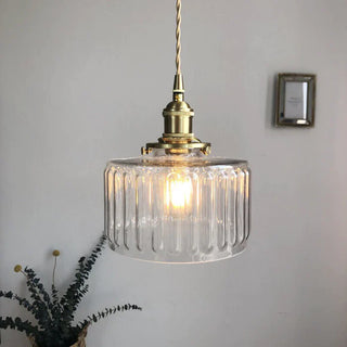 Vintage Glass Pendant Light - Elegant Cylindrical Glass Lamp for Kitchen Island