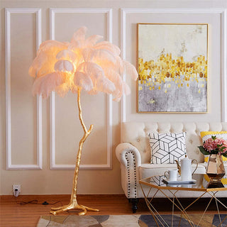 Feather Floor Lamp - Luxury Resin Feather Lamp with Soft Light & Maple Leaf Texture