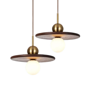 Walnut and brass pendant — Scandinavian mid-century design