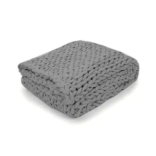 weighted knitted blanket wool comfort throw deep pressure touch close-up