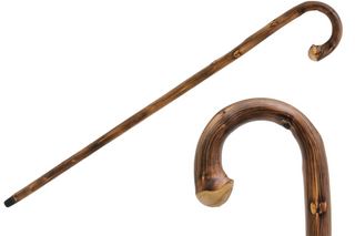 Chestnut root wood rubber tip handmade Italian walking stick front view