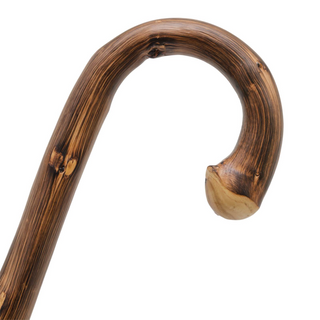 Chestnut root wood rubber tip handmade Italian walking stick side view