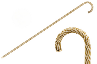 Crystal embellished wood shaft handmade Italian designer luxury walking cane front view