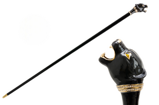 Black panther enameled brass handle handmade Italian luxury walking cane front view